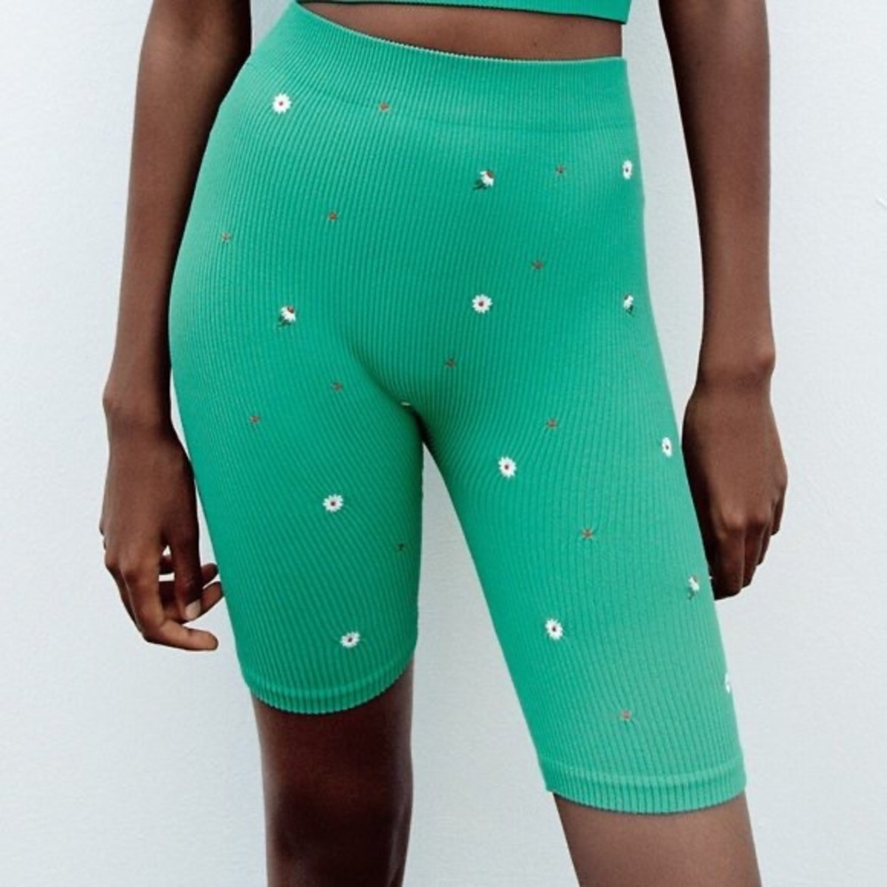 Zara Green Ribbed Bike Shorts